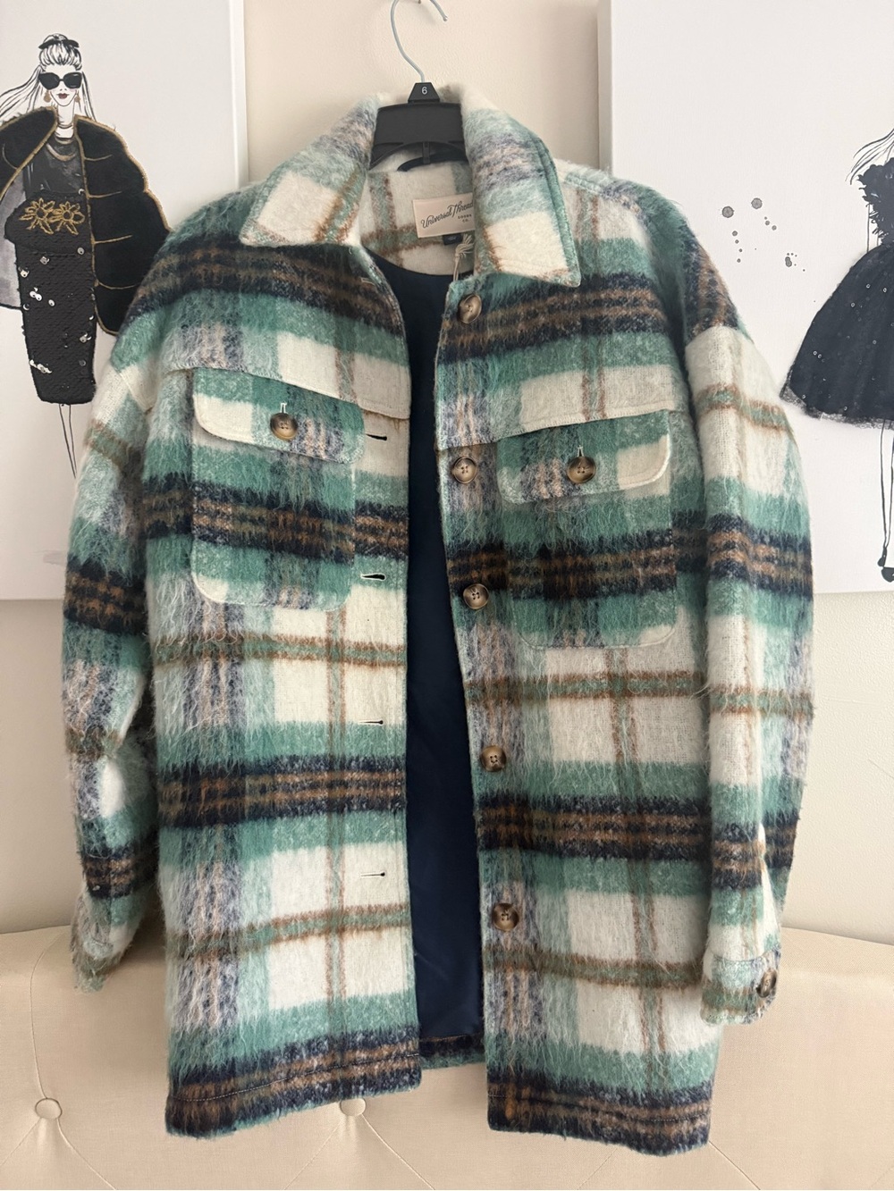 Plaid Shacket Coat in Cream & Green - oversized look